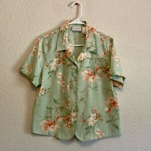 ALFRED DUNNER teal and pink floral button up shirt - VINTAGE